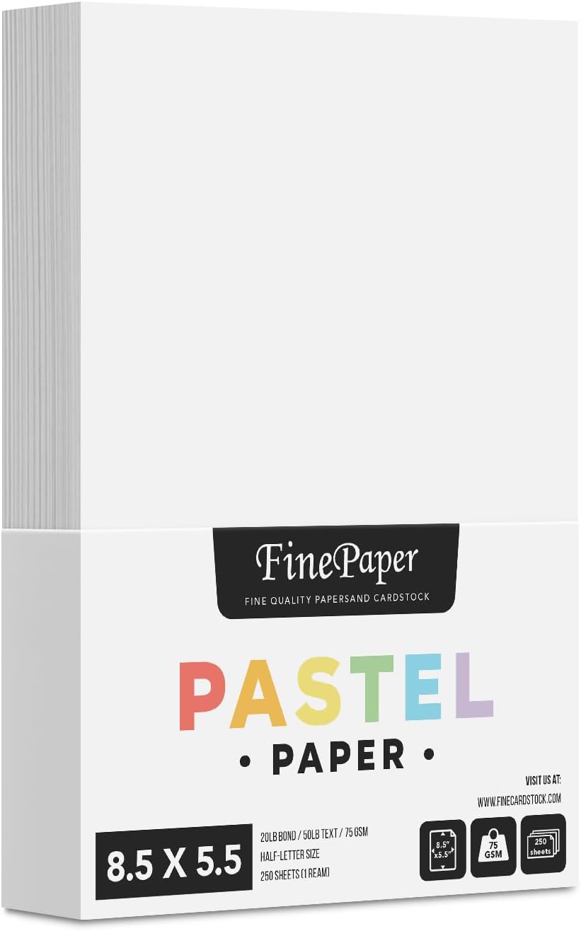 8.5 x 5.5" Half Letter Sheets Pastel Color Paper – White – Great for Arts and Crafts and Stationery Printing | Regular 20lb Bond (64gsm) Paper for Copy, Writing, Printing | 250 per Pack – 1 Ream