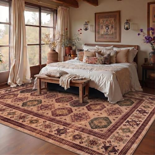 Image of Medallion Vintage Look Carpet for Living Room Bedroom Dining Room | Washable Area Rug with Non Slip TPR Backing | Modern Floor Carpet for Home(Design09-5x7 Feet)