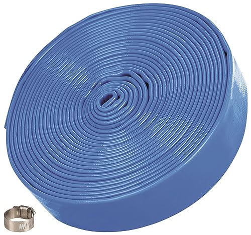 T.I.P. Druckschlauch - Entwässerungsschlauch - Flachschlauch 10 m (Anschluss: ø 32 mm (1 1/4'), inkl. Schlauchklemme/schelle ø 32 mm, für die Entwässerung von Garten, Teich, Pool, Baugrube) 31096