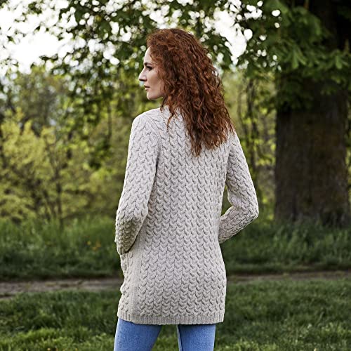 Image of SAOL Aran Coat for Women - Irish Open Front Fisherman Cardigan with Pockets - Merino Wool Made in Ireland