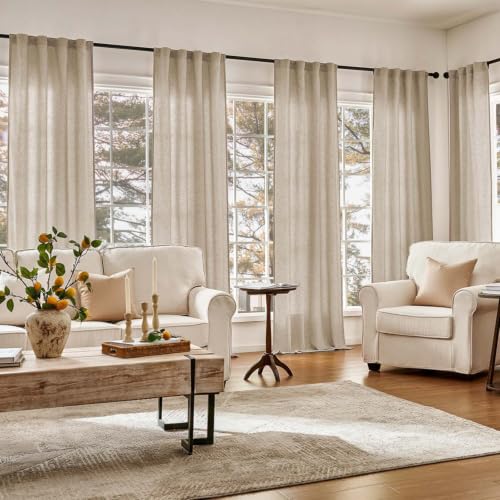 Image of jinchan Lined Linen Curtains Privacy Back Tab 50x108 Inch 2 Panels Taupe
