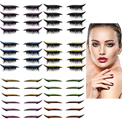 28 Pairs Reusable Eyeliner and Eyelash Stickers Colored Eyeliners Stickers for Women Eye Eyelid Daily Makeup