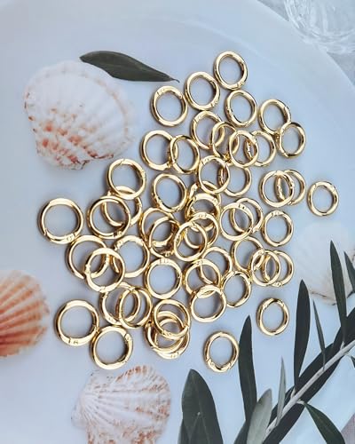 50 Stück Runde Karabiner Schlüsselanhänger, 23.5mm Schlüsselring Feder-O-Ringe, Spaltring Druckknopf Clip für Schlüsselring Tasche, Geldbörse,Zubehör Karabinerhaken (50, helles Gold)