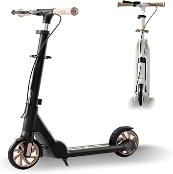 Kick Scooter for Ages 6+, Outdoor Cruiser Kick Scooter, Lightweight 2-Wheel, 5 Adjustable Heights, Foldable, Big Wheels, High-Carbon Steel Frame for Kids,Teens, and Adults