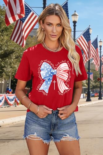 Image of Ithalt Christian Tshirt Womens 4th of July Shirt American Flag T Shirt USA Patriotic Tees Faith Short Sleeve Tops