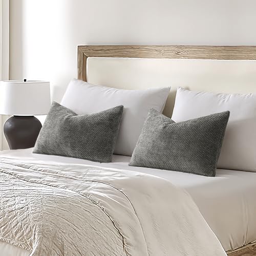 Image of MIULEE Decorative Lumbar Throw Pillow Covers 12x20 Inch Dark Gray 2 Pack
