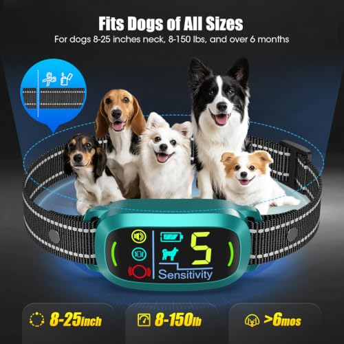 Image of Bark Collar for Small Medium Large Dogs with 5 Training Modes, Teal | AI Bark Recognition, Effective Anti Barking Device with 5 Sensitivity Levels, Rechargeable IP67 Waterproof Anti Bark Collar