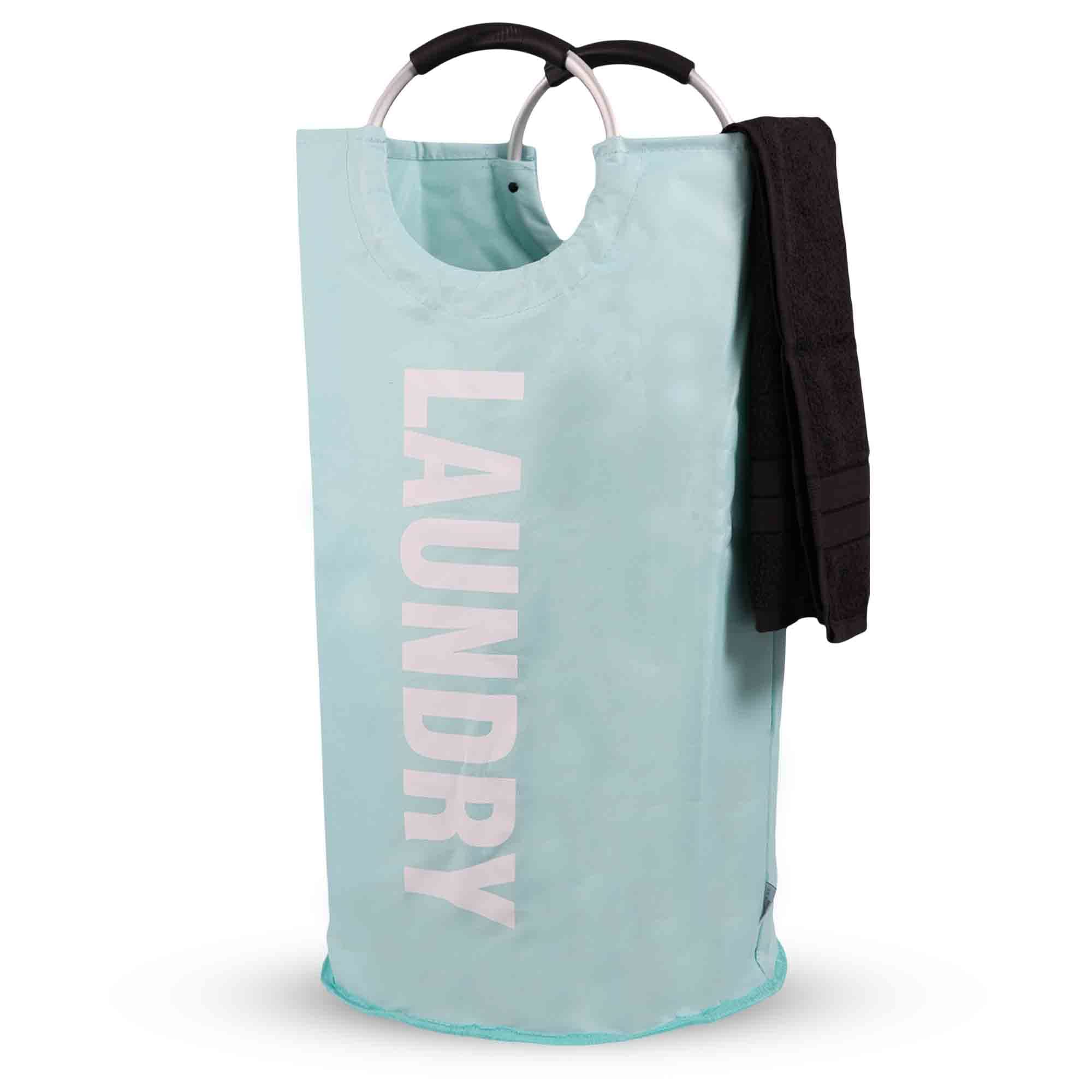 Asab Duck Egg 82L Large Laundry Basket Folding Washing Bin Collapsible Laundry Hamper Easy To Carry Washing Basket Waterproof Fabric Laundry Bag With Handles For Bedroom Foldable Clothes Bag(Duck Egg)