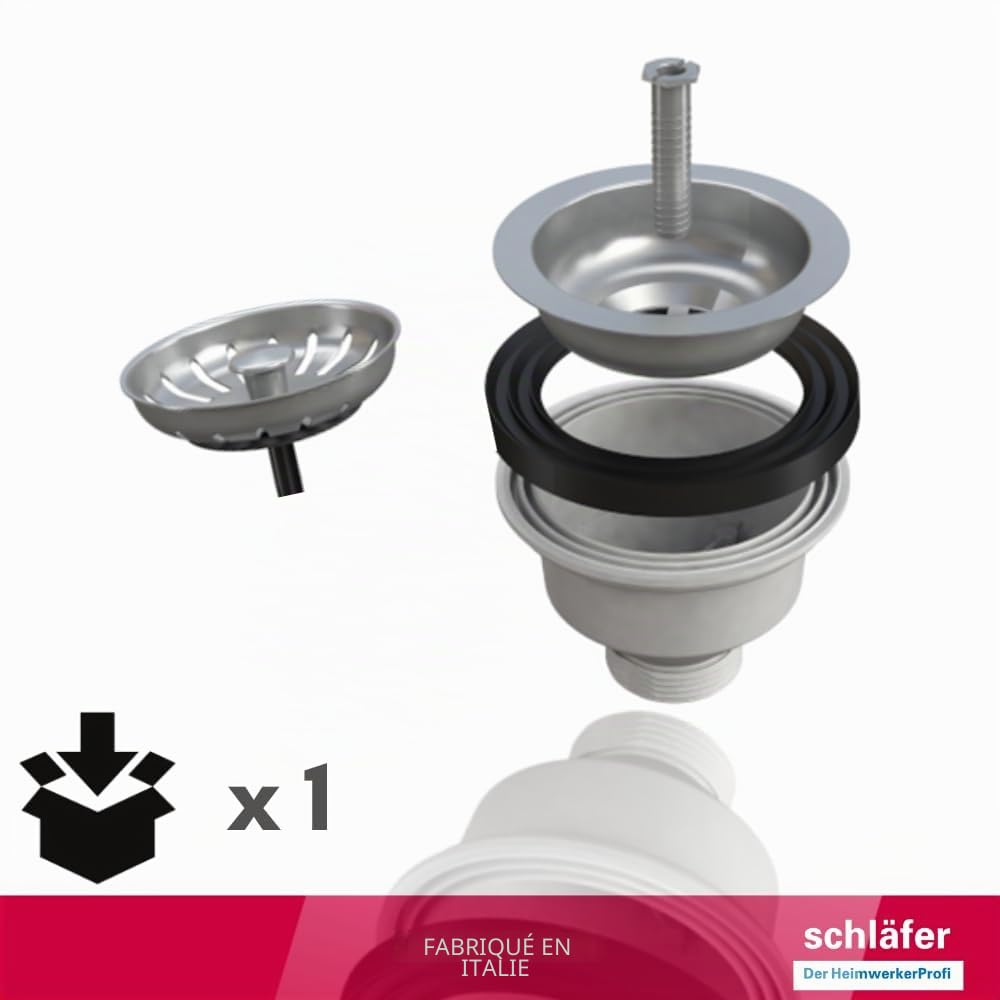 Schläfer | Bonde à Panier pour Évier Cuisine Ø 90 mm - 439726 - Vidage Manuel sans Trop-Plein - Grille Inox Ø 114 mm & Corps ABS - Sortie 1 1/2" (40/49) - Made in Italy