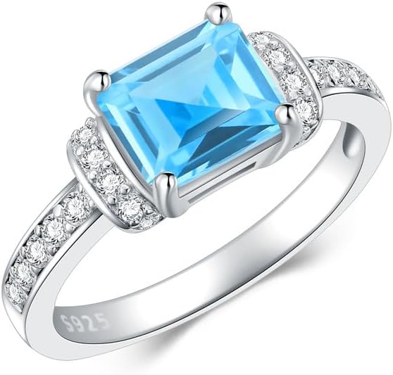 Aquamarine Ring 925 Sterling Silver 7 * 7 MM Princess Cut Aquamarine Rings for Women Moissanite Engagement Rings for Lover/Friend