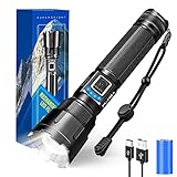 PUAIDA Taschenlampe LED Aufladbar, 10000 Lumen Extrem Hell LED Taschenlampen Batteriebetrieben mit Powerbank und 5 Modi, IP65 Wasserdicht Flashlight Zoombar mit Batterie für Outdoor Camping Notfälle