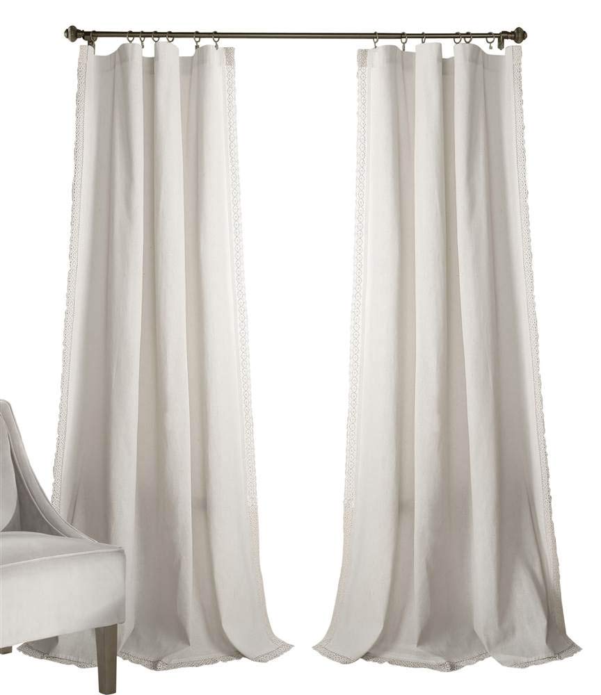 Lush Decor Rosalie Farmhouse Window Curtains, Rustic Style Panel Set for Living Room, Dining Room, Bedroom (Pair), 54 x 120 Inch, White