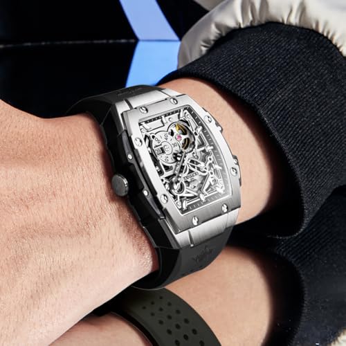 Image of OLEVS Watch Men Self Winding Luxury Skeleton Mechanical Business Dress Square Wrist Watches Calendar Watches