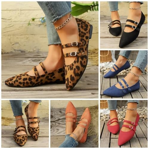 Women's Mary Jane Flats - Comfortable Leopard Ballet Shoes, Suede Slip-On Flats with Adjustable Strap, Closed Toe Dressy Shoes4