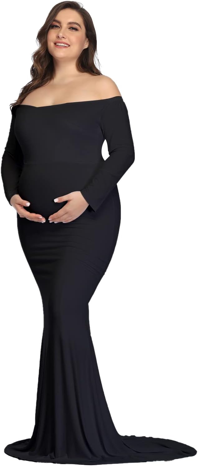 YnimioAOX Maternity Photoshoot Dress Long Sleeve Elegant Maxi Photography Dress Slim Stretchy Gowns - Image 2