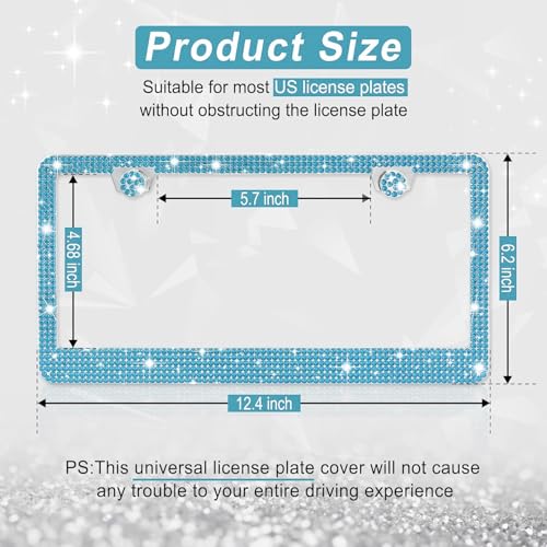 Image of Amiss Bling License Plate Frame for Women, 1Pack Rhinestone Handcrafted Crystal Premium Stainless Steel, Stainless Steel Car Decorative Accessories with Diamond Sparkle Glitter Caps (Blue)
