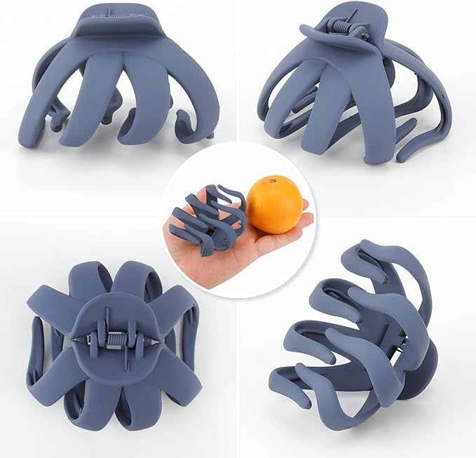 Image of 4 Pcs Octopus Shape Matte Hair Claw Clips for Women & Girls - Strong Hold, Non-Slip Clutcher for Thick, Thin Hair - Stylish Everyday Hair Accessories