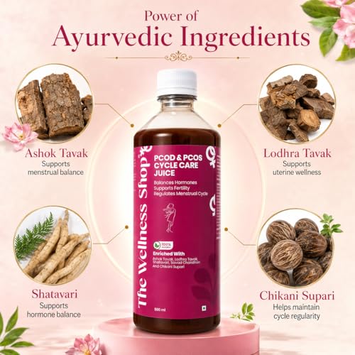 Image of The Wellness Shop PCOS PCOD Cycle Care Juice for Women 500ml | Ayurvedic Herbal Drink with Ashoka Shatavari Lodhra | Supports Hormonal Balance Period Pain Relief, Skin Hair Care | Women Wellness Juice
