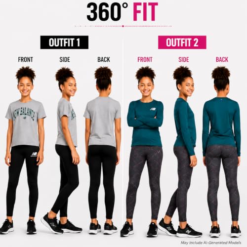 Image of New Balance Active Girls Legging Set - 4 Piece Athletic Short Sleeve Shirt, Long Sleeve Shirt & Activewear Girls Leggings Set