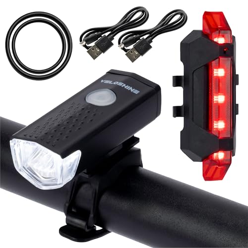 VeloShine Luz Bicicleta Delantera y Trasera – LED Recargable USB, Potente e Resistente para Montaña y Ciudad