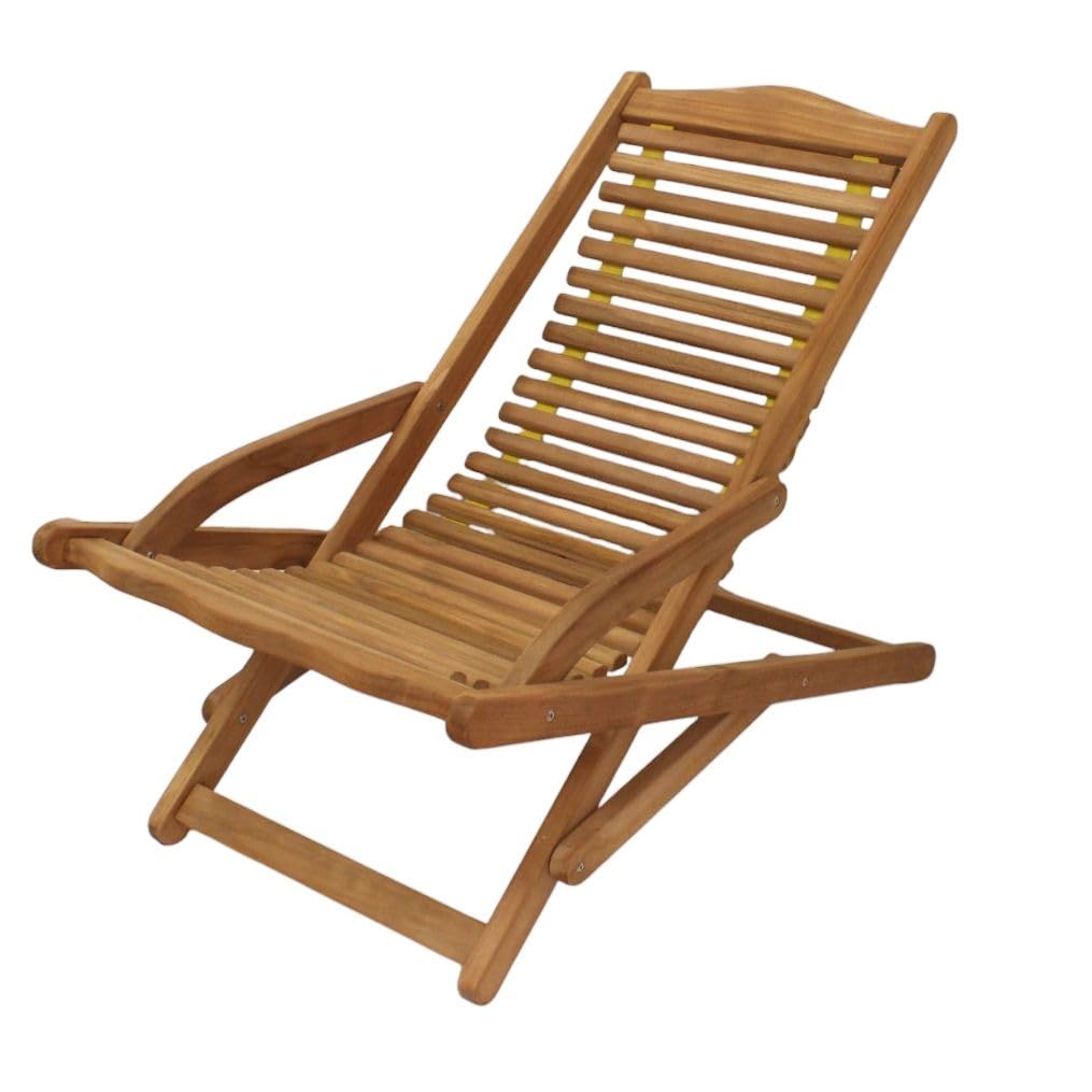 milani home - sdraio pieghevole in teak e corda con braccioli, seduta relax per giardino e terrazzo