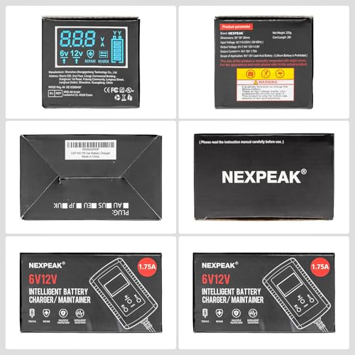 1.75-Amp Car Battery Charger, 6V and 12V Smart Fully Automatic Battery Charger Maintainer, Trickle Charger, Battery Desulfator for Car, Lawn Mower, Motorcycle, Boat, Marine Lead Acid Batteries