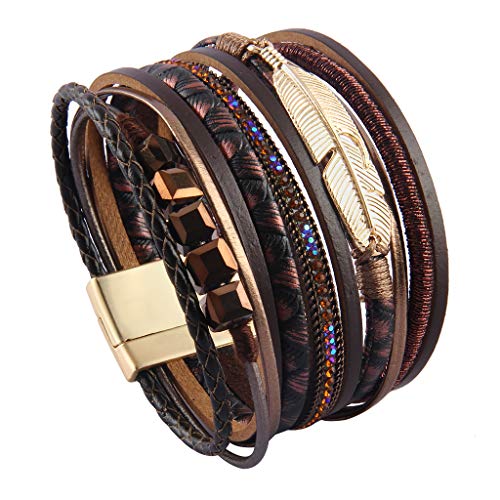 Gelconnie Boho Wrap Bracelet For Women Bohemian Feather Bracelets Handmade Jewelry Leather Cuff Bracelets Leather Jewelry For Women,Sisters, Teen Girls And Mother #TOP3