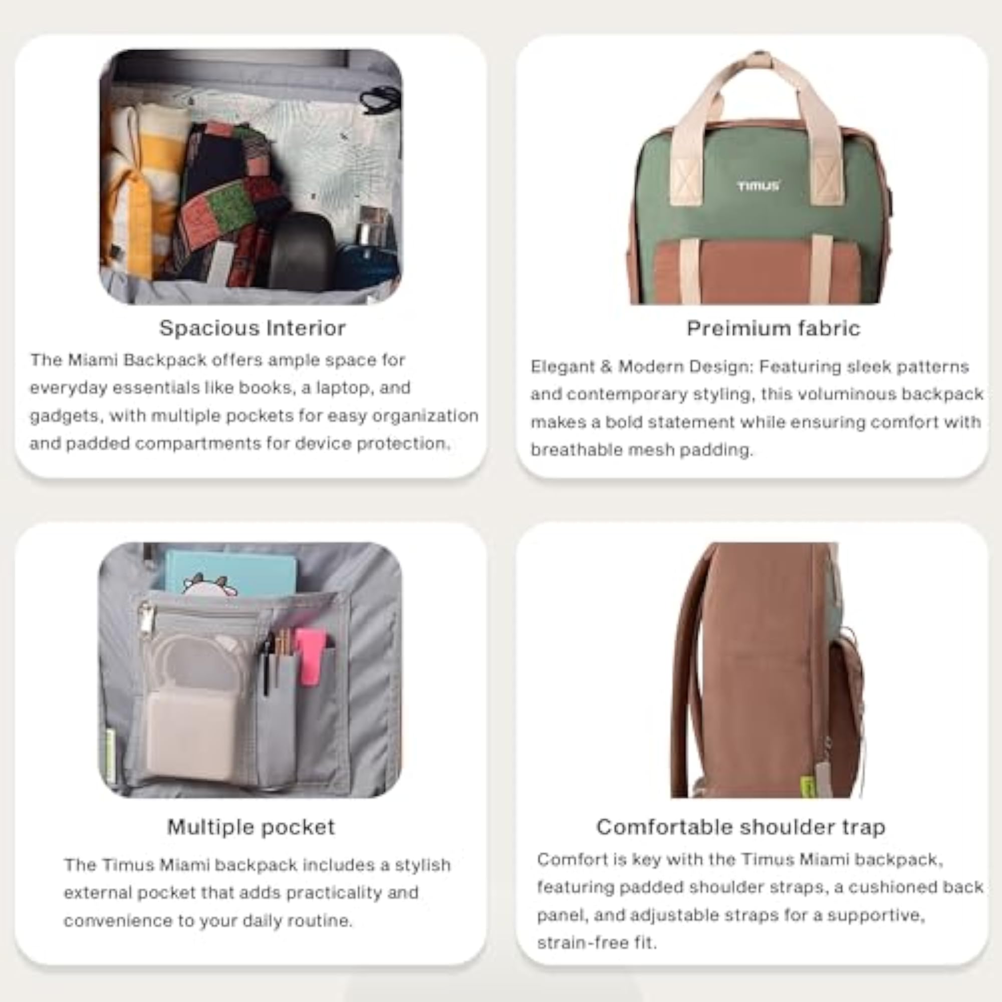 Unisex Miami Polyester Casual Backpack, 21L for College & Travel