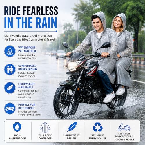 Image of OTOROYS Waterproof Long Rain Coat with Hood for Men, Women, Boys & Girls | Universal Full Length Reusable PVC Raincoat | Lightweight Portable Rain Ware for Bike Riding, Travel & Outdoor, Grey