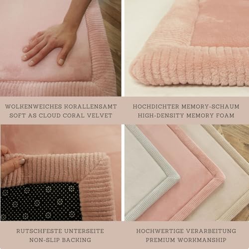 Image of Stylish Coral Velvet Baby Play Mat 60 inch x 80 inch Pink - Soft 1 inch Thick High-Density Memory Foam Nursery Rug - Playmat for Floor with Non-Slip Backing for Crawling & Playing - Non-Toxic, odorless Area Rug