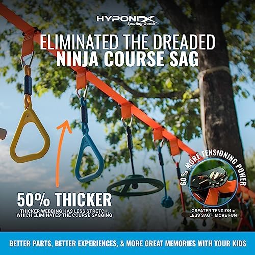 Hyponix 50' Ninja Warrior Obstacle Course for Kids - Weatherproof - Ninja Slackline - Kids Obstacle Course - Ninja Course for Kids Outside - Ninja Kids - Slackline Obstacle Course - Ninja Slack Line 3 51WXp2VOTSL. AC