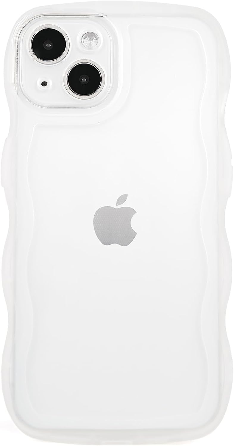 SkylmwCompatible with iPhone 14 Plus Case 6.7" 2022, Cute Kawaii Curly Wave Frame Shape Soft Silicone Shockproof Protective Phone Cover for Women Girls, Clear