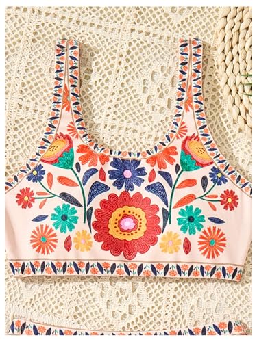Girl's 2 Piece Boho Floral Print Swimsuit Cute Scoop Neck Bathing Suit Bikini Sets Swimwear4