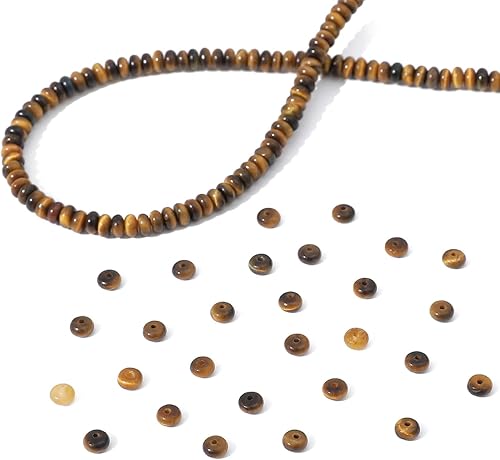 Miniatura 6 de Cuentas de piedra de disco de ojo de tigre amarillo natural de 0.156 x 0.079 pulgadas, 160 cuentas de piedras semipreciosas sueltas para diseño de