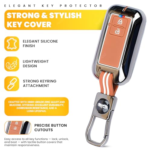 Image of Coll of Fest Premium Metal Silicone Brown Key Cover Compatible with Maruti Suzuki Swift | Baleno | Ertiga | Grand Vitara | New Brezza 2022 | Dzire | XL6 | Jimny 2 Button Key Glow in Dark
