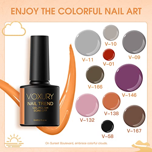 VOXURY UV Nagellack Set 18+3 Stück Farbgel für Gelnägel Nude Orange Braun Grau Gel Nagellack Set Schwarz Rot Rosa UV… – Bild 2