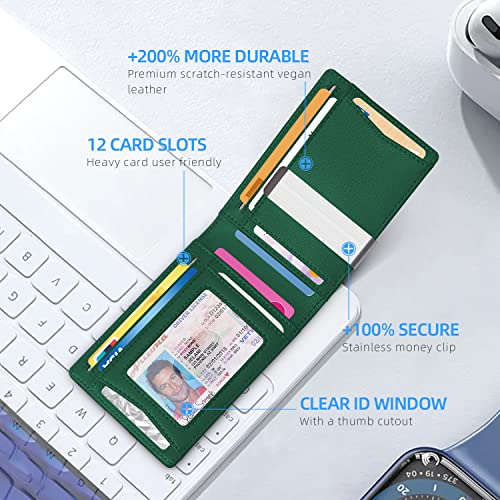 Image of Zitahli Slim Wallet for Men,RFID Blocking Leather Bifold with Money Clip | Minimalist Front Pocket Design, Holds 12 Cards, RFID Protection, Gifts for Men on Birthdays, Father's Day, and Christmas