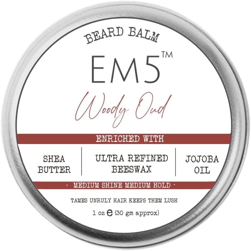 Woody Oud Organic Beard Balm Shape Style And Tame Medium Hold And Shine Long Lasting Fragrance For All Hair| Mustache And Beards Wax Gift For Him/Men,1 Count