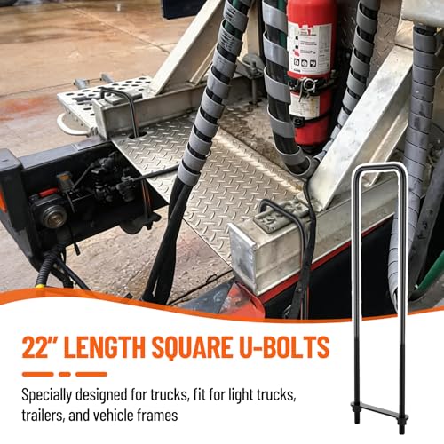 Image of 22 Inch Square Bend U-Bolt Kit for Truck Chassis | Heavy-Duty Steel Suspension Leaf Spring U Bolts with 6 Inch Tie Plates