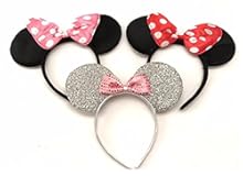 3 Minnie Mouse Black Red Pink Silver Bow-Mickey Mouse Ears Headband Costume