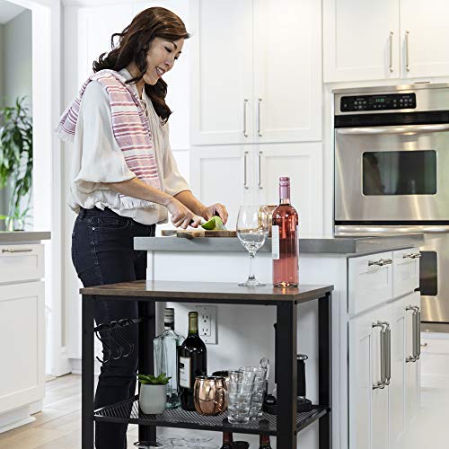 Best Choice Products 3-Tier Microwave Cart Rolling Utility Coffee Bar Serving Cart Organizer For Kitchen, Living Room Accent Furniture W/ 2 Metal Storage Shelves, 4 Hooks, Wood Finish Top, Wheel Locks #TOP1