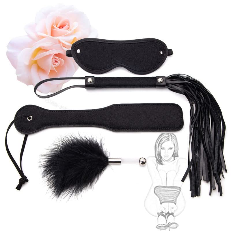 XaiYimee Fouet en Cuir avec Bandés Et Plumes （4pcs）