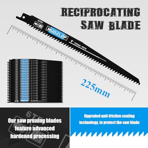 Image of 25 Pack 9 inch Reciprocating Saw Blades Set,6TPI High Carbon Saw Blades, Woodcutting Saw Blades with Organizer Case (25, 6TPI /9 inch)