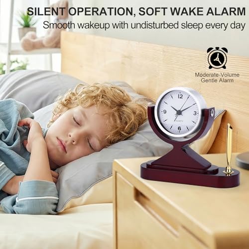 CIGERA Wooden Desk Alarm Clock Battery Operated, Silent Non-Ticking, Adjustable Angle & Pencil Holder | Office, Shelf, Table Decor | Gift for Students, Teachers, Professionals (Home, Desk, Work) - image 5