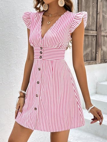 Image of SISKIN Womens Casual Summer Dresses,Button Front Striped A Line Shirt Dresses for Women 2025