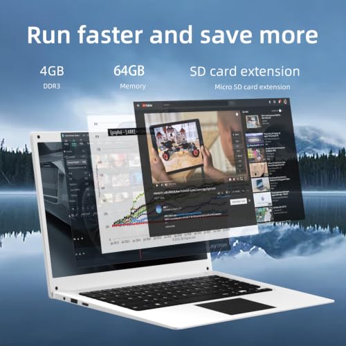Image of 14.1 inch Laptop Computer,Celeron N3450,4GB RAM and 64GB SSD,Windows 11 Laptop Computers with FHD 1920 * 1080 IPS Display Notebook PC,Slim and Lightweight Notebook,Work and Students laptops,White, WPS