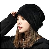 UbdehL Women's Velvet Beanies Winter Korean Fashion Hats Cap Warm Stretch Skully Black