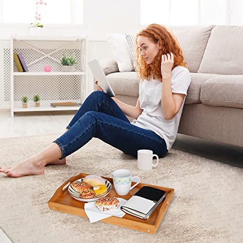 PrimeCables Bamboo Bed Table Tray with Foldable Legs, Large Breakfast Bed Tray with Handles for Food, Snack Small Laptop - Image 3