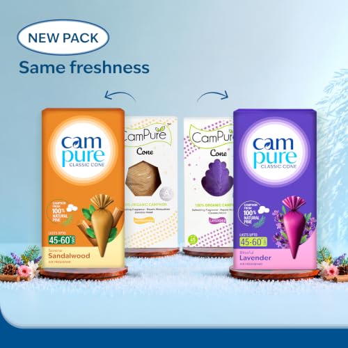 Image of CamPure Camphor Cone (1 Sandalwood + 1 Lavender) Pack Of 2-100% Organic | Air Freshener For Car, Wardrobe, Office Cabin's, Drawers, Travel Bag & Bathroom