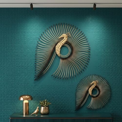 Image of SNS DECOR Metal Peacock Set of 2 Wall Art Decorations | Perfect 3D Wall Sculpture For Living Room, Bedroom, Drawing Room & Office (Big-20x22inch, Small-14x17inch)